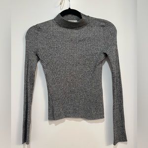 Grey marled rib mock neck long sleeve